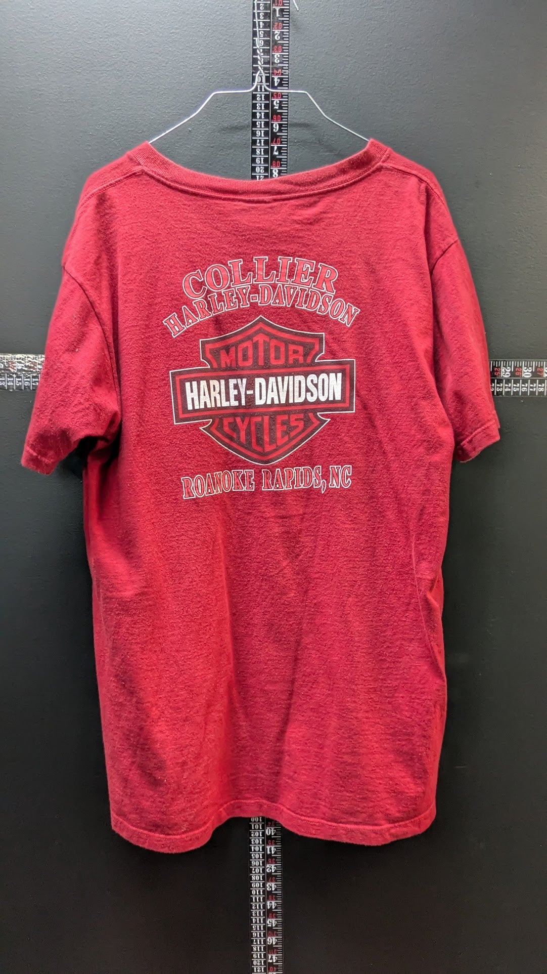 Harley-Davidson T-Shirt Men's Large Red Collier Harley-Davidson Roanoke Rapids NC Double-Sided
