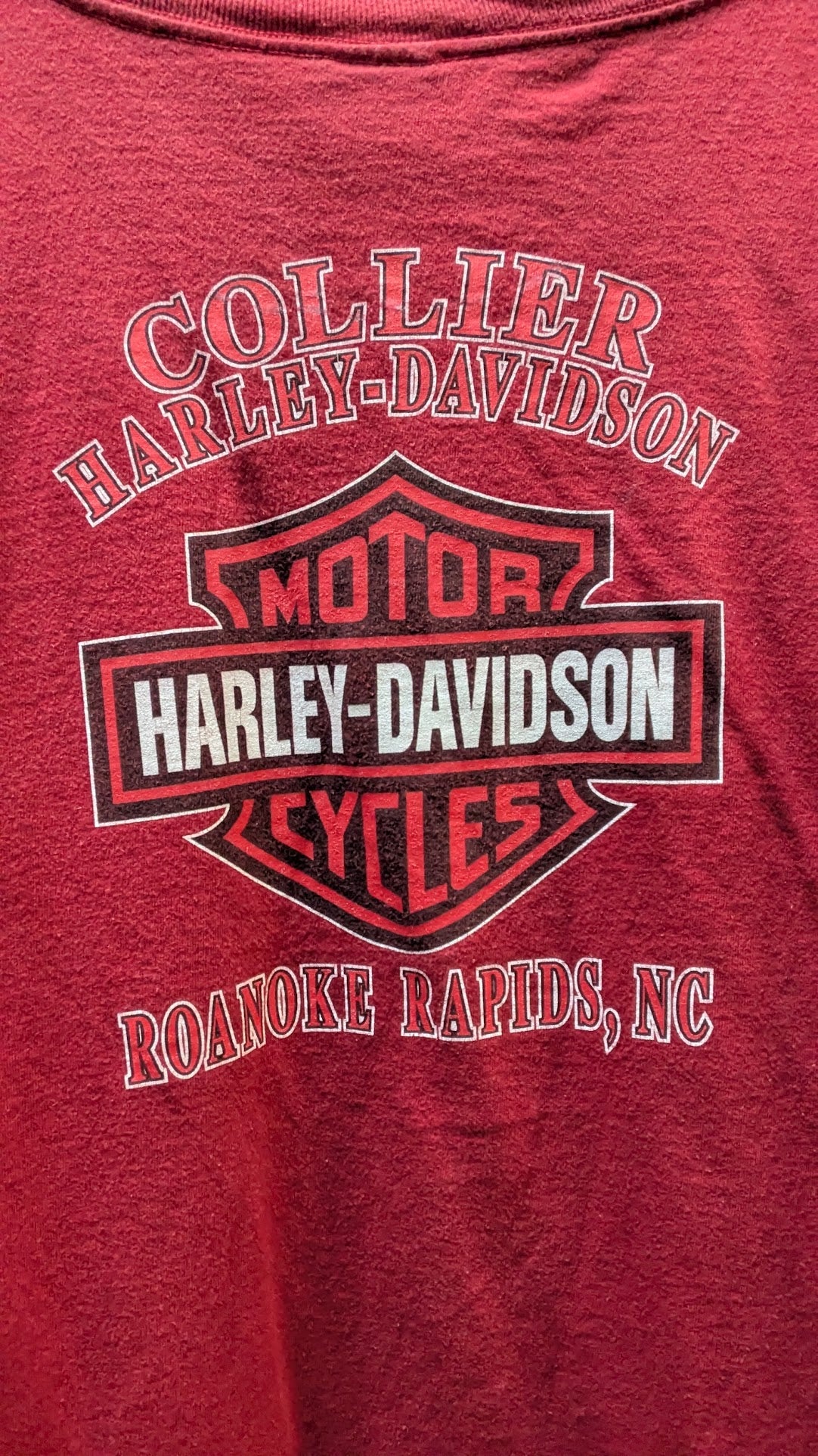 Harley-Davidson T-Shirt Men's Large Red Collier Harley-Davidson Roanoke Rapids NC Double-Sided