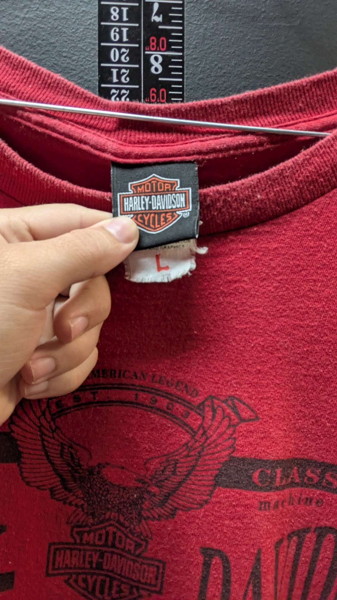 Harley-Davidson T-Shirt Men's Large Red Collier Harley-Davidson Roanoke Rapids NC Double-Sided