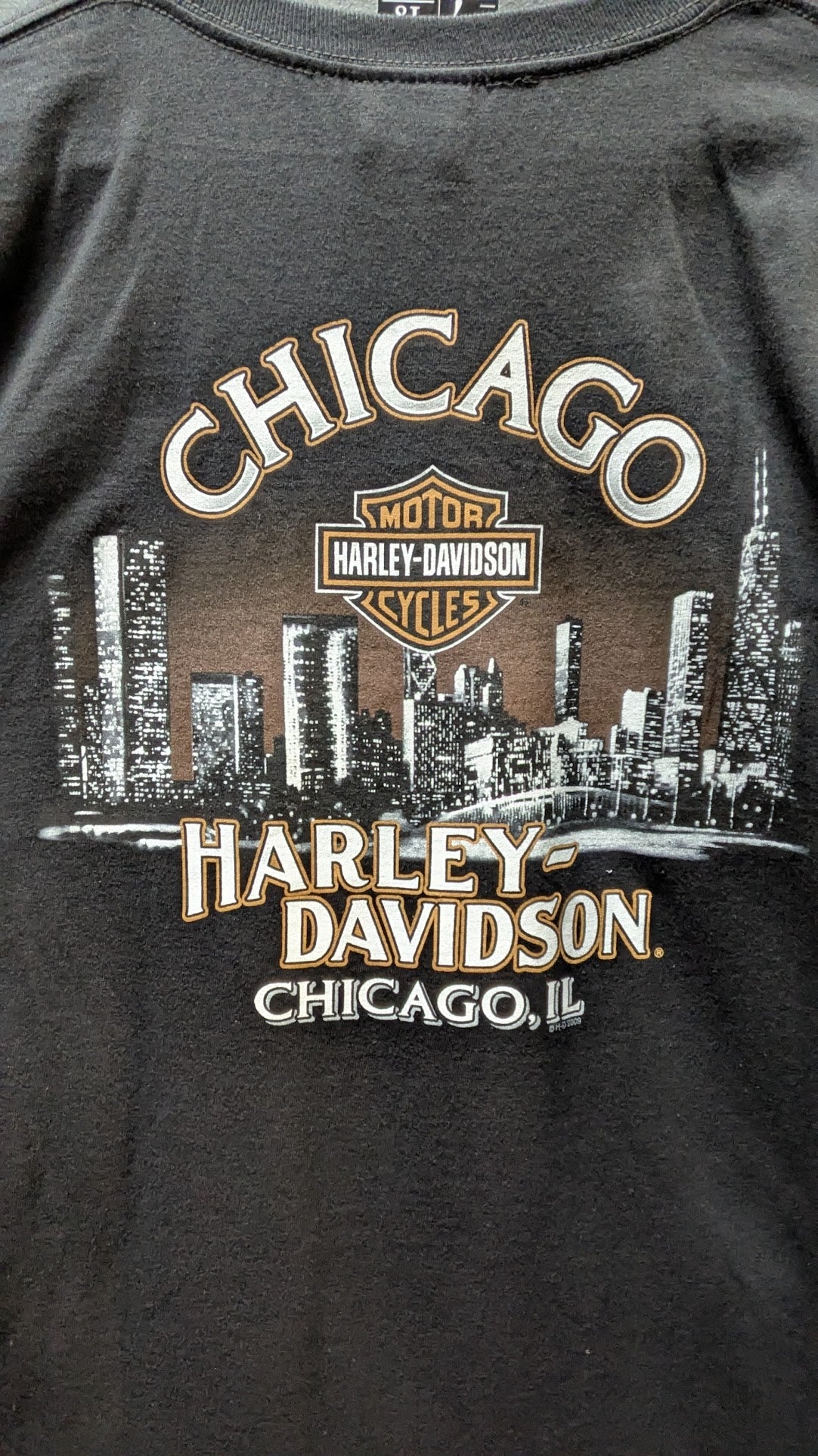 Harley-Davidson T-Shirt Men's Large Black Chicago Harley-Davidson Double-Sided Graphic 100% Cotton