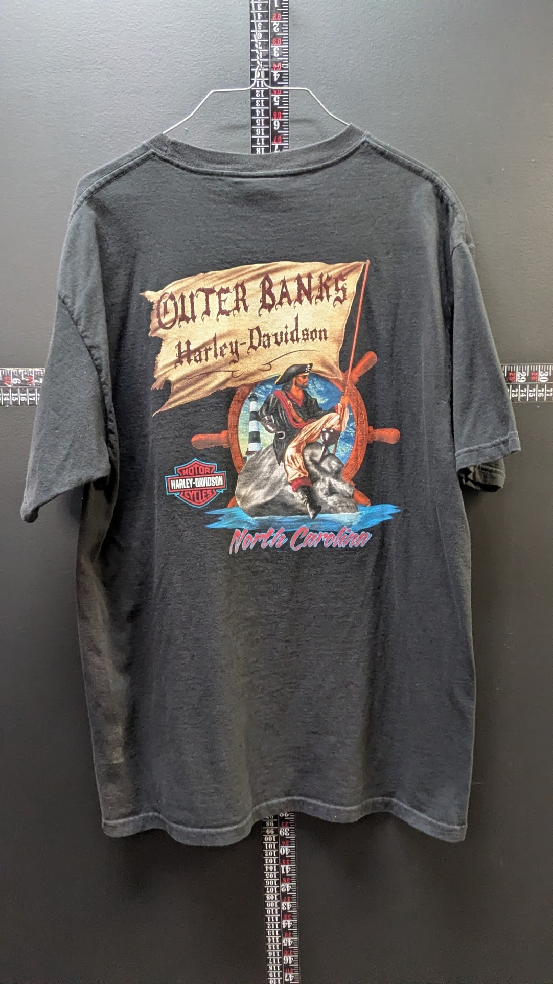 Harley-Davidson T-Shirt Men's Large Black Outer Banks North Carolina Eagle Double-Sided