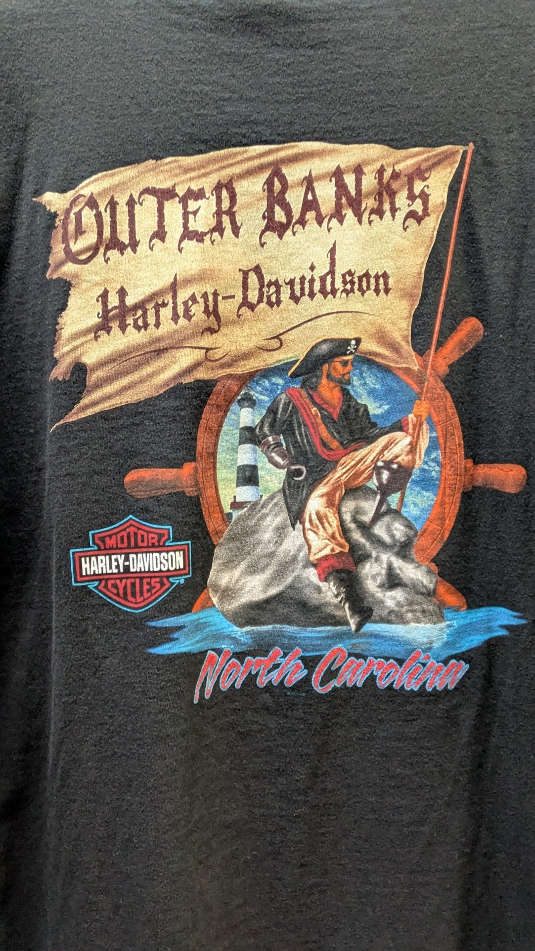 Harley-Davidson T-Shirt Men's Large Black Outer Banks North Carolina Eagle Double-Sided