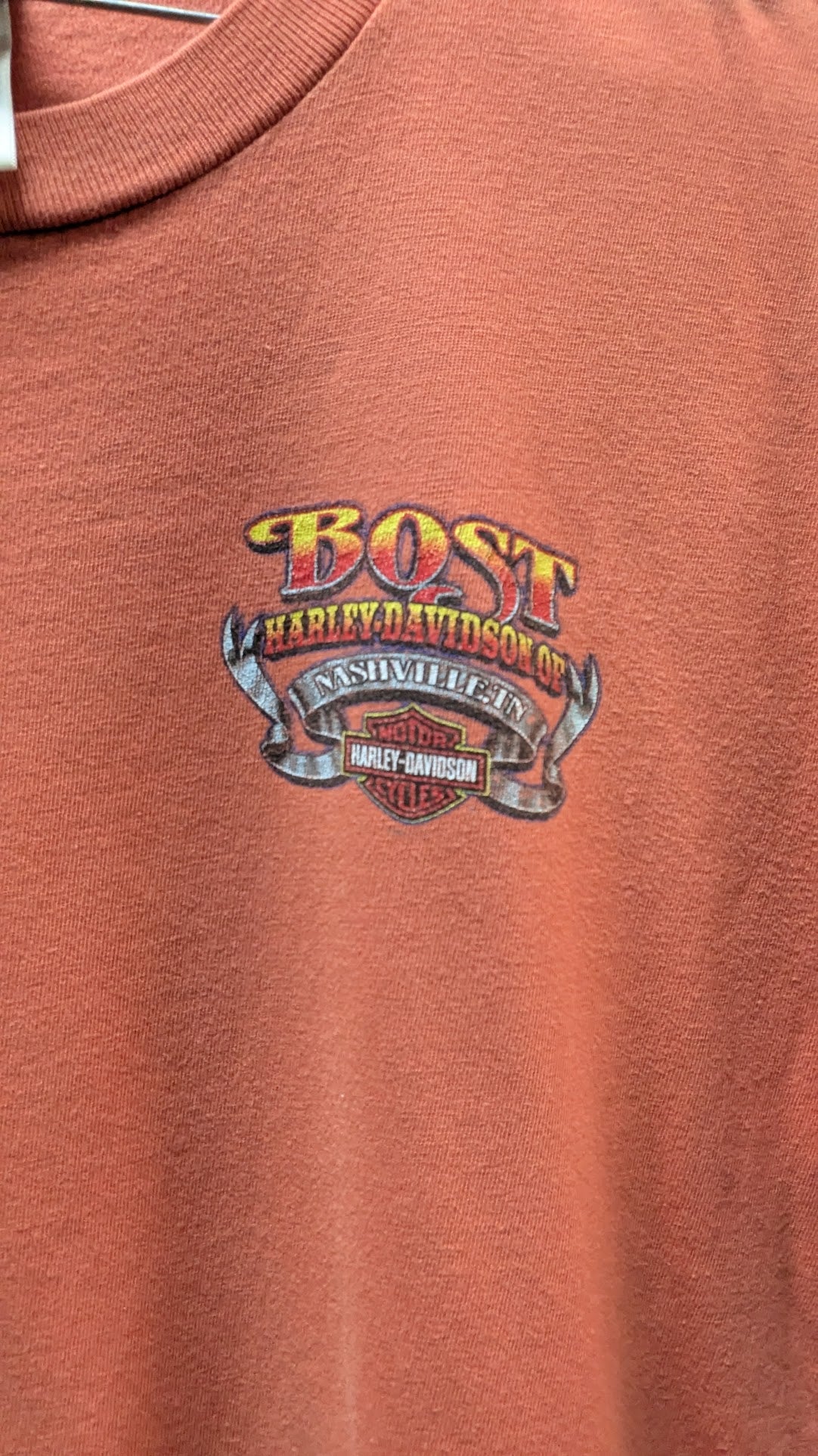 Harley-Davidson T-Shirt Men's Large Orange Bost Harley-Davidson Nashville TN Double-Sided