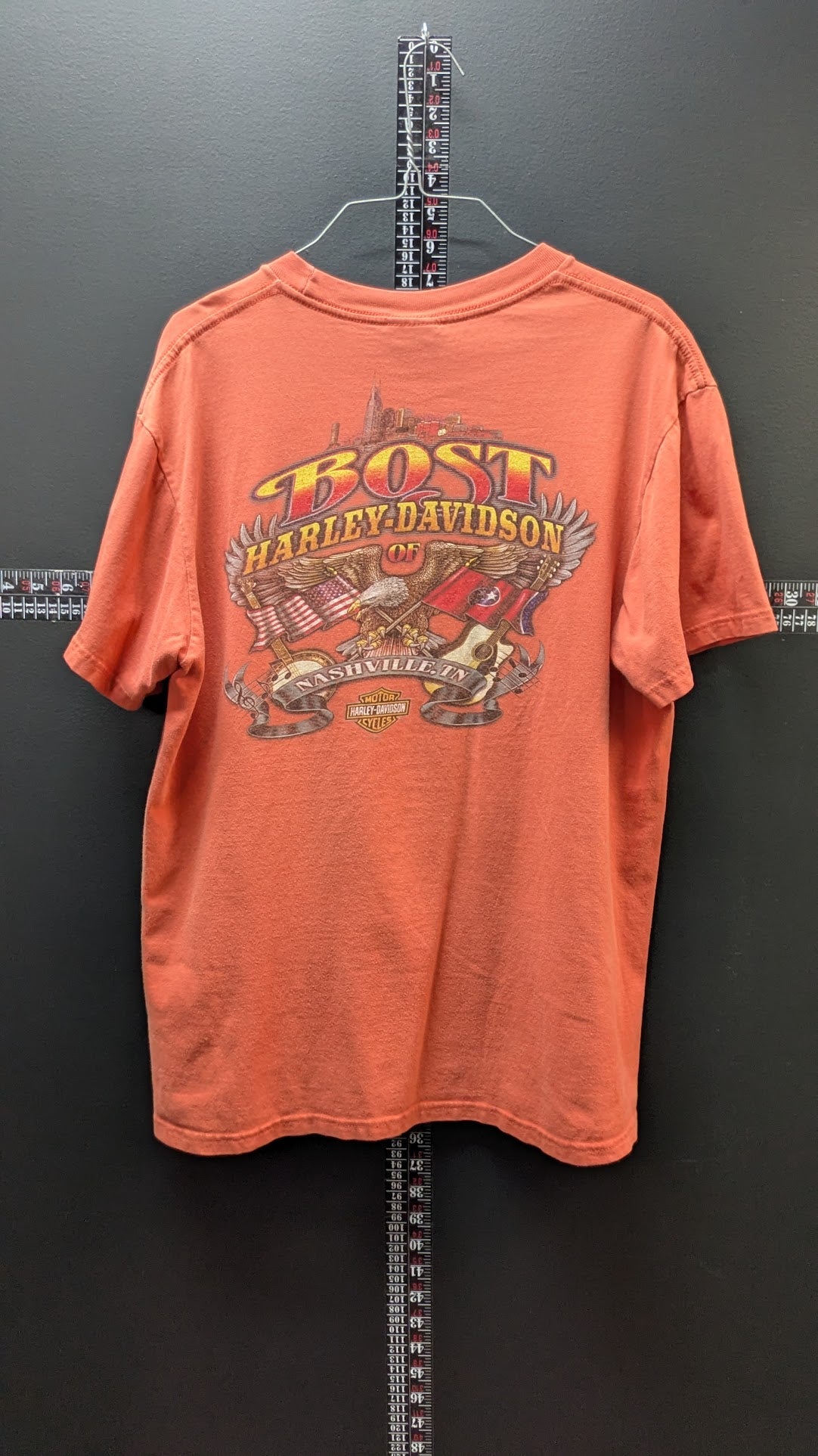 Harley-Davidson T-Shirt Men's Large Orange Bost Harley-Davidson Nashville TN Double-Sided