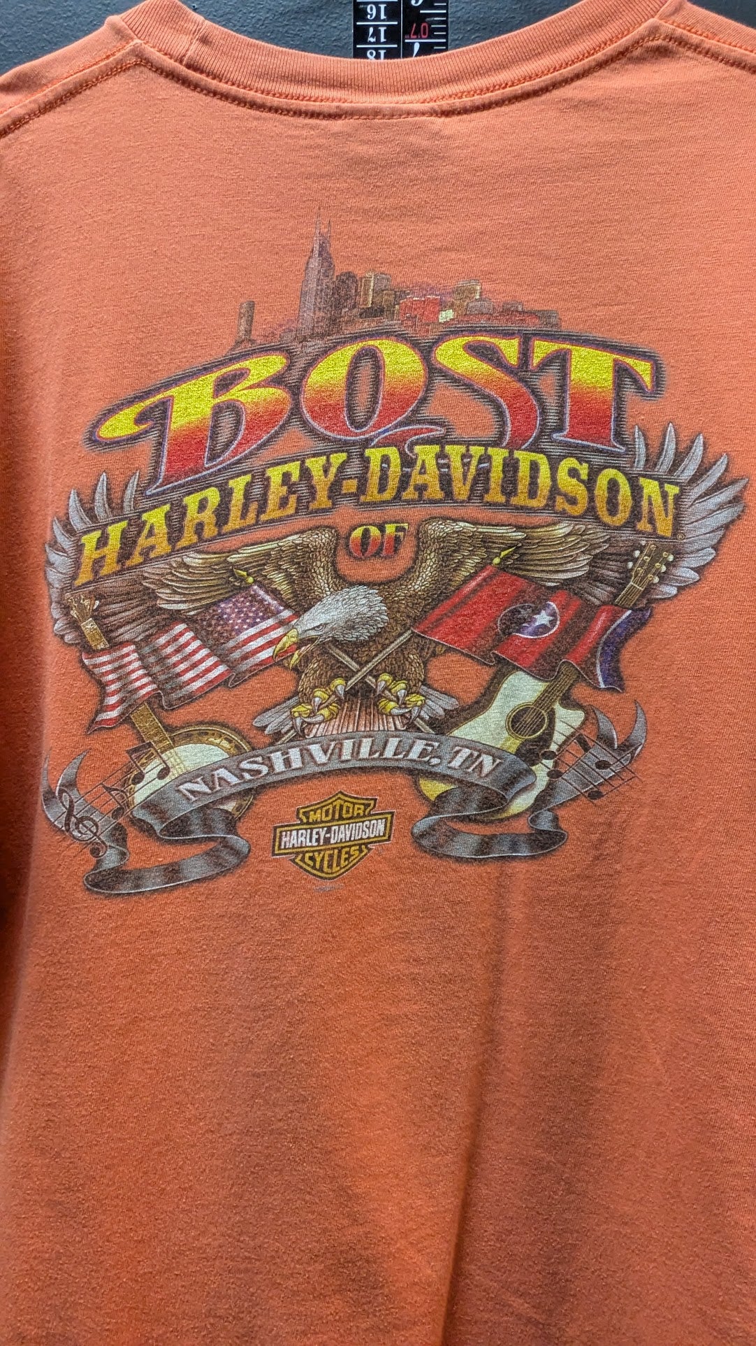 Harley-Davidson T-Shirt Men's Large Orange Bost Harley-Davidson Nashville TN Double-Sided
