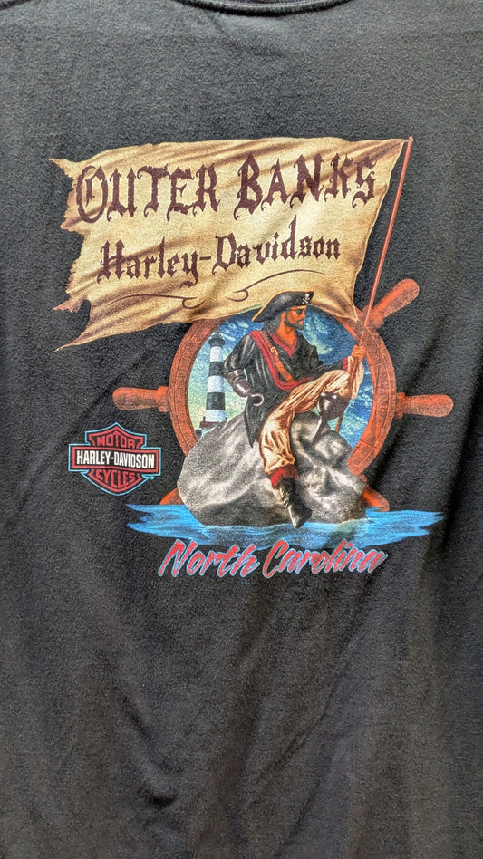 2006 Harley-Davidson Outer Banks Eagle T-Shirt Men's Large Black Double-Sided Biker Tee