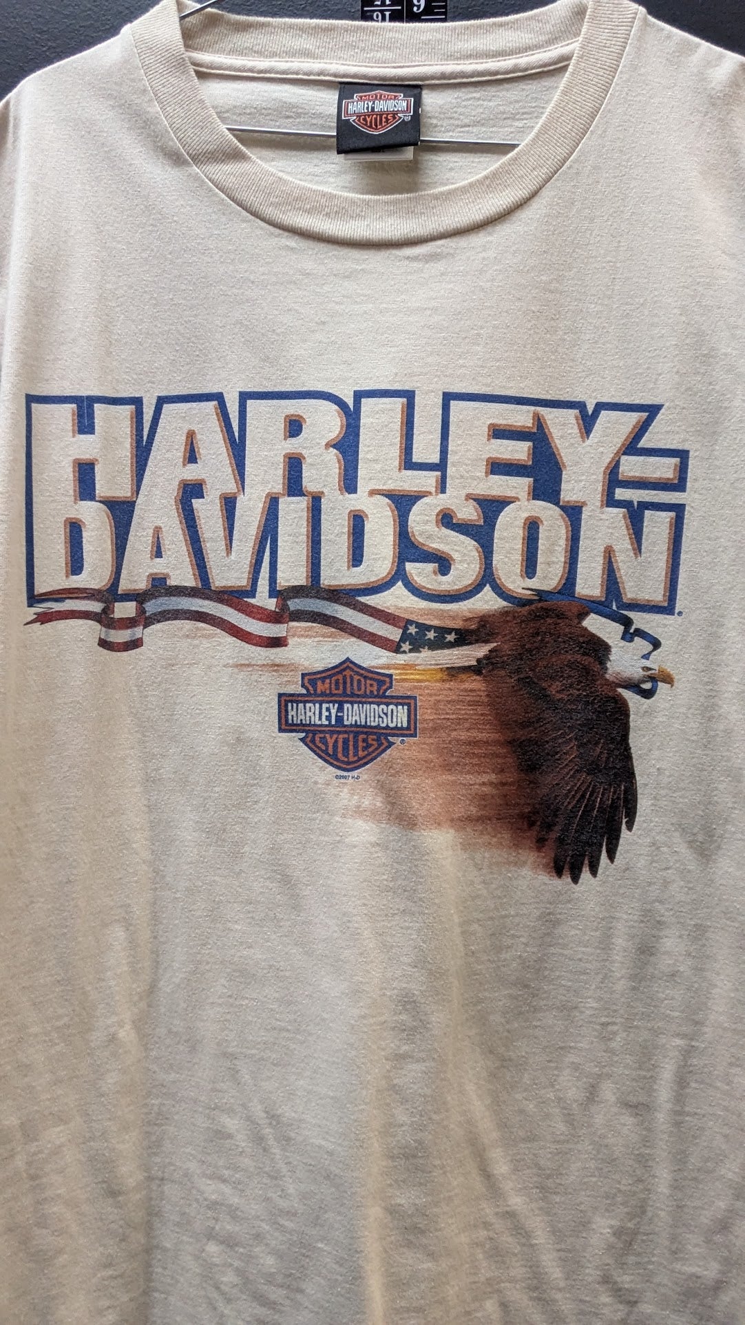 Vintage Harley-Davidson Outer Banks T-Shirt Men's Large Beige Eagle Lighthouse Double-Sided USA
