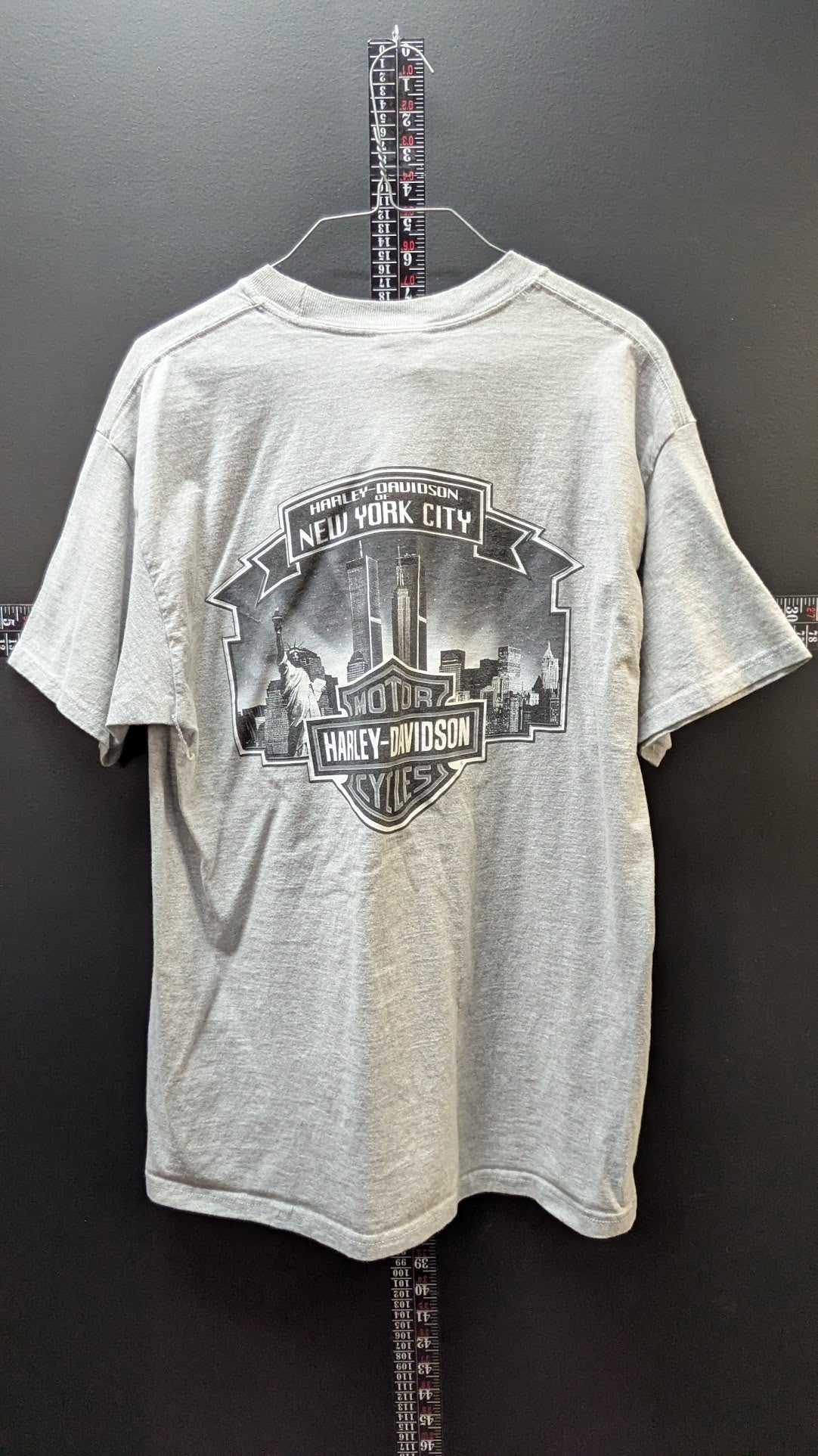 Vintage Harley-Davidson New York City T-Shirt Men's Large Gray Twin Towers Double-Sided