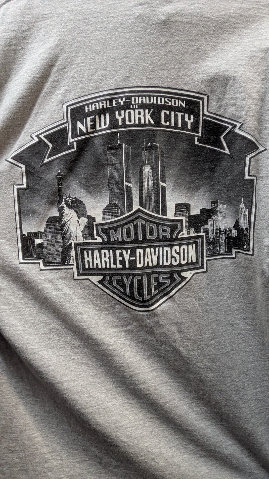 Vintage Harley-Davidson New York City T-Shirt Men's Large Gray Twin Towers Double-Sided