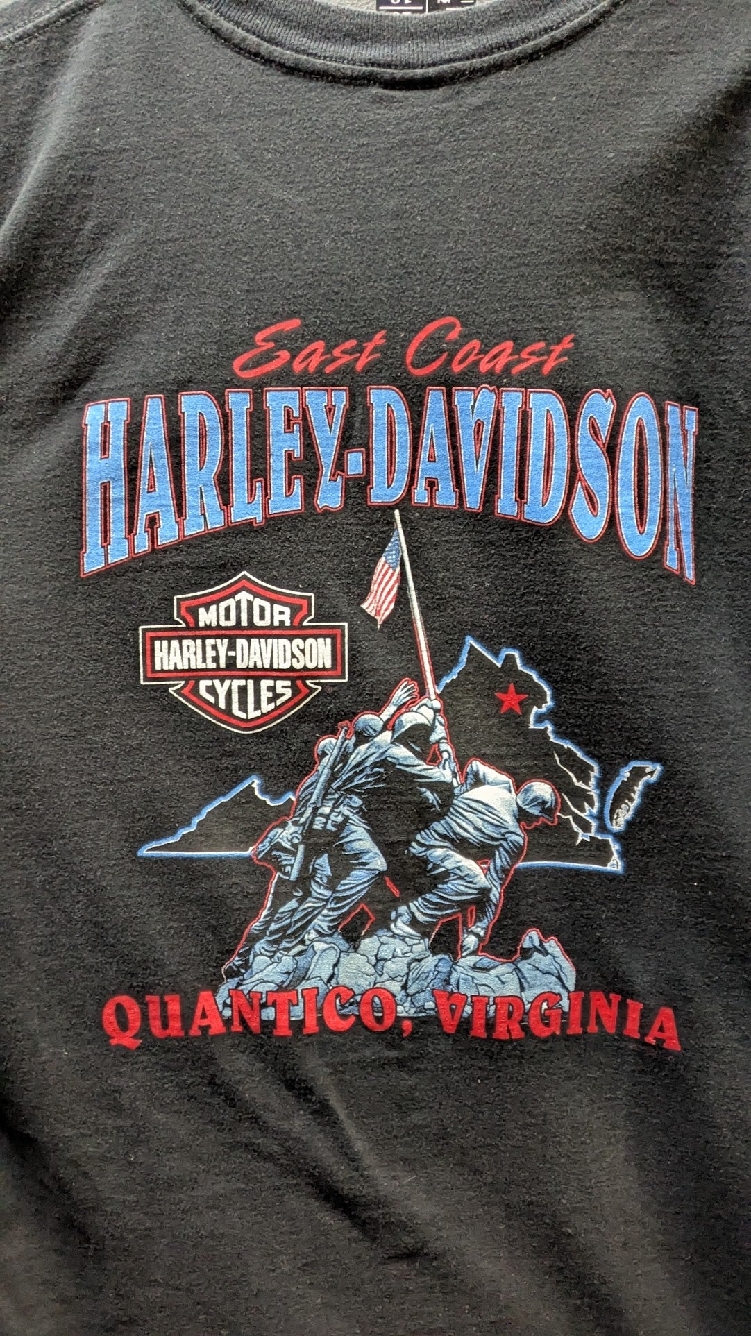Vintage Harley-Davidson East Coast Quantico Virginia T-Shirt Men's Large Black Double Sided