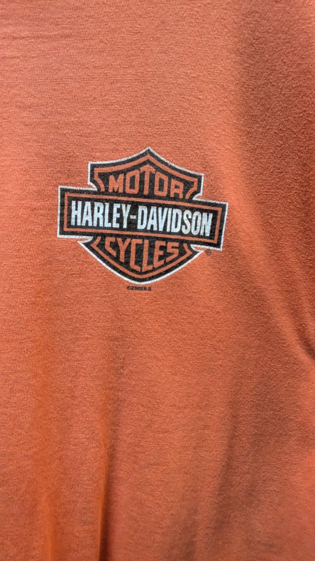 Vintage 2000 Harley-Davidson Groves Winchester VA T-Shirt Men's Large Orange Double Sided