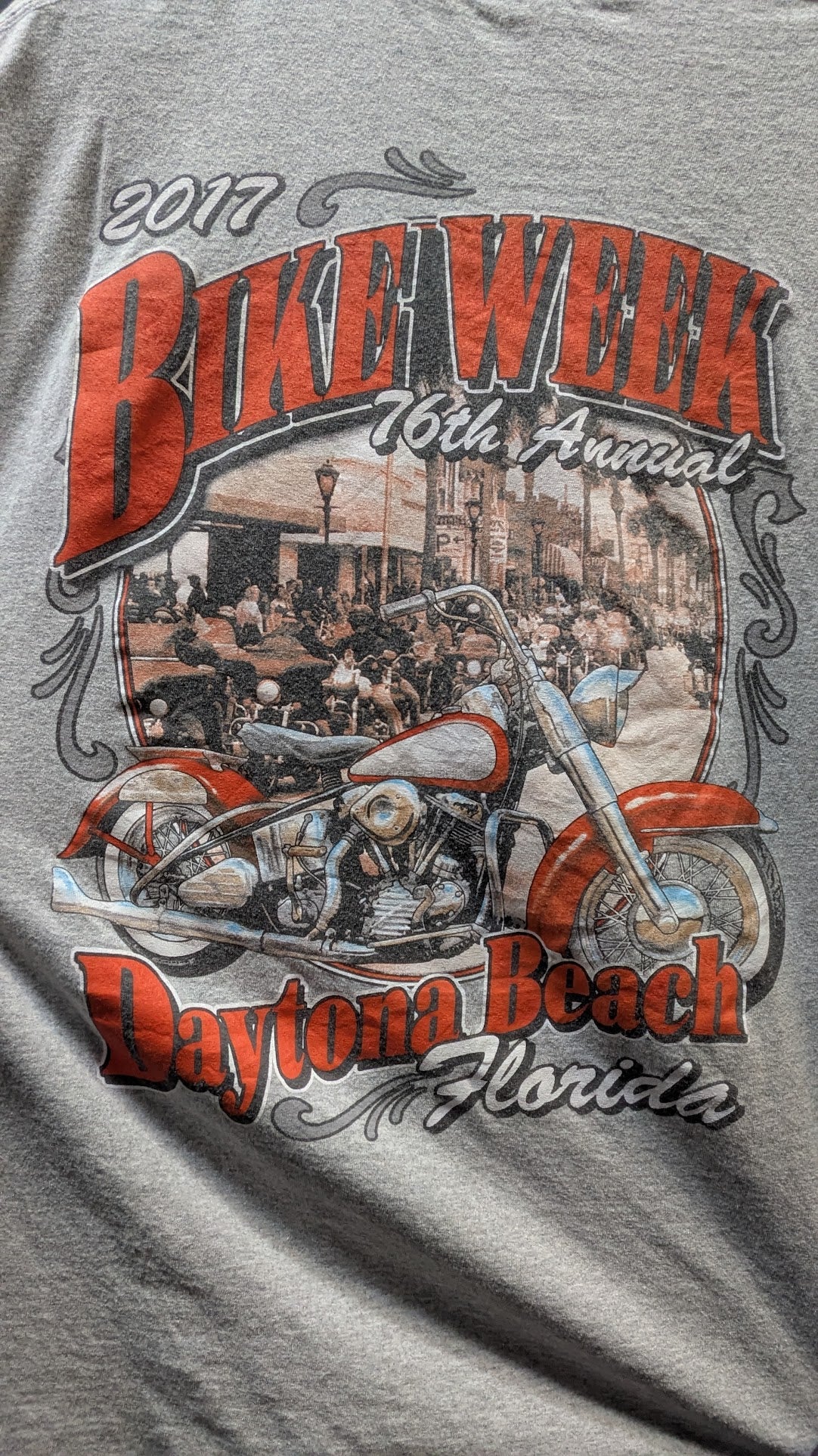 2017 Daytona Bike Week 76th Annual T-Shirt Gray Motorcycle Rally Men's Large