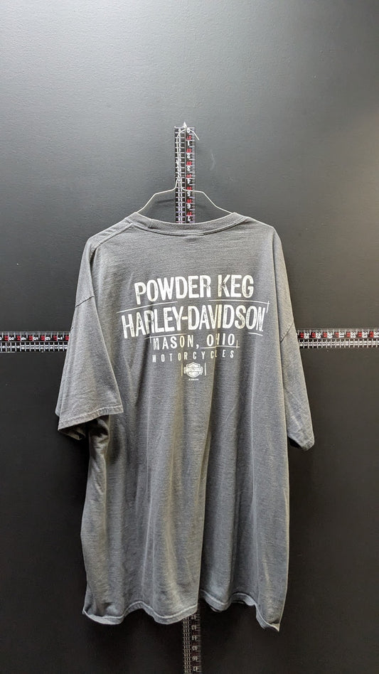 Harley-Davidson Powder Keg Mason Ohio T-Shirt Men's 2XLT Gray Dealer Graphic