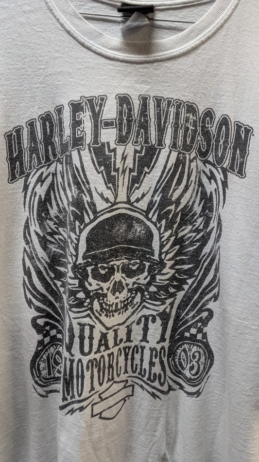 Harley-Davidson Skull Wing T-Shirt Men's 2XLT White Wisconsin Dealer Graphic
