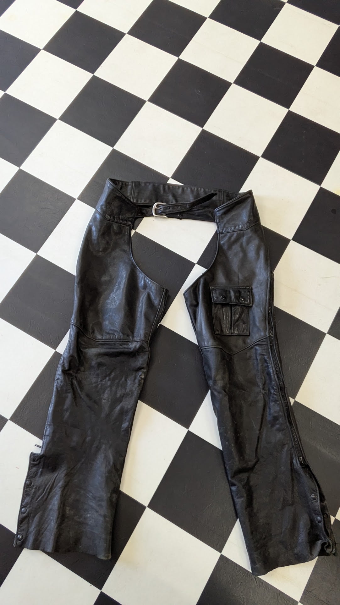 Vintage Brooks Leather Motorcycle Chaps Black USA Men's XL Riding Biker Pants