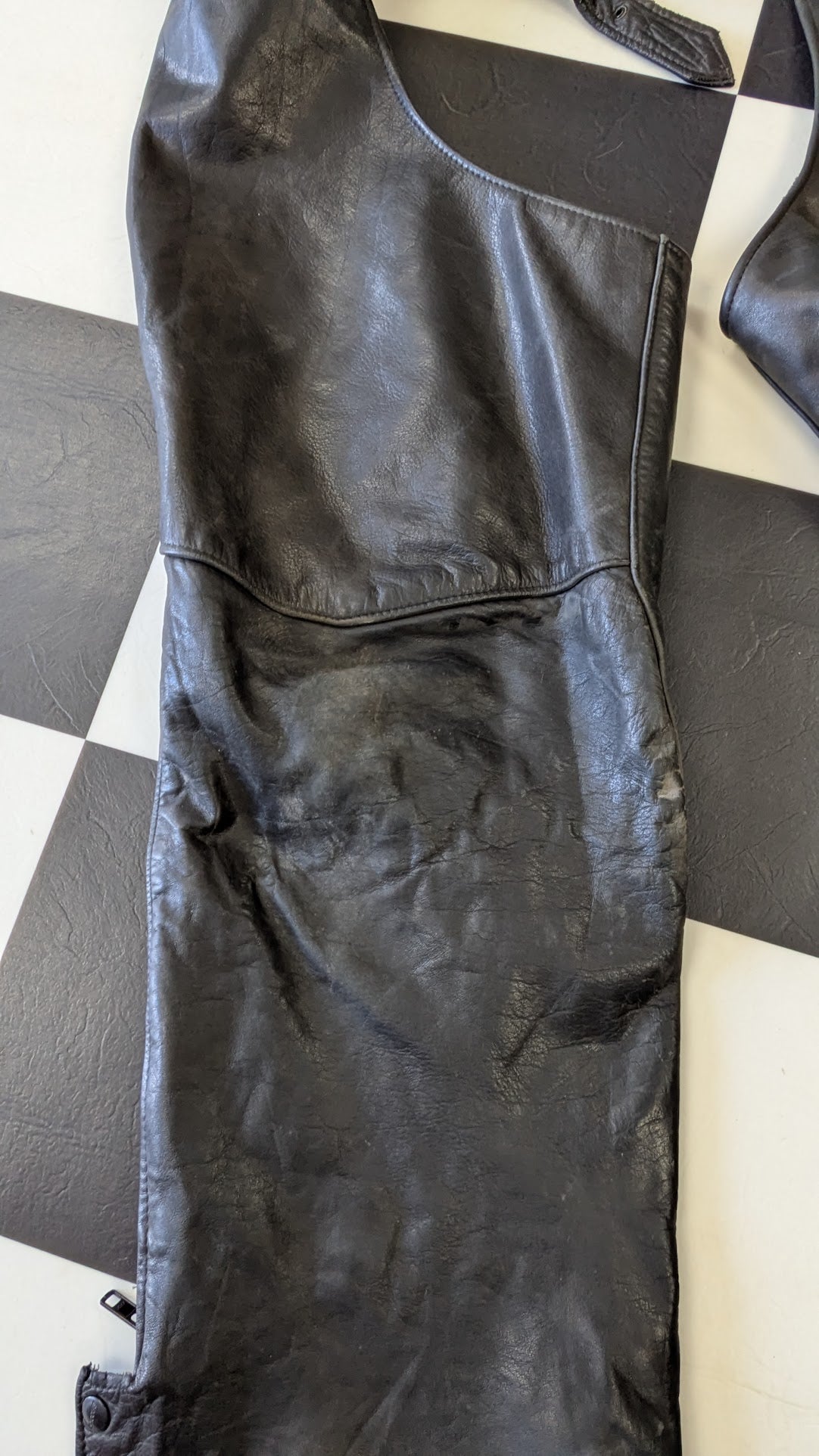Vintage Brooks Leather Motorcycle Chaps Black USA Men's XL Riding Biker Pants