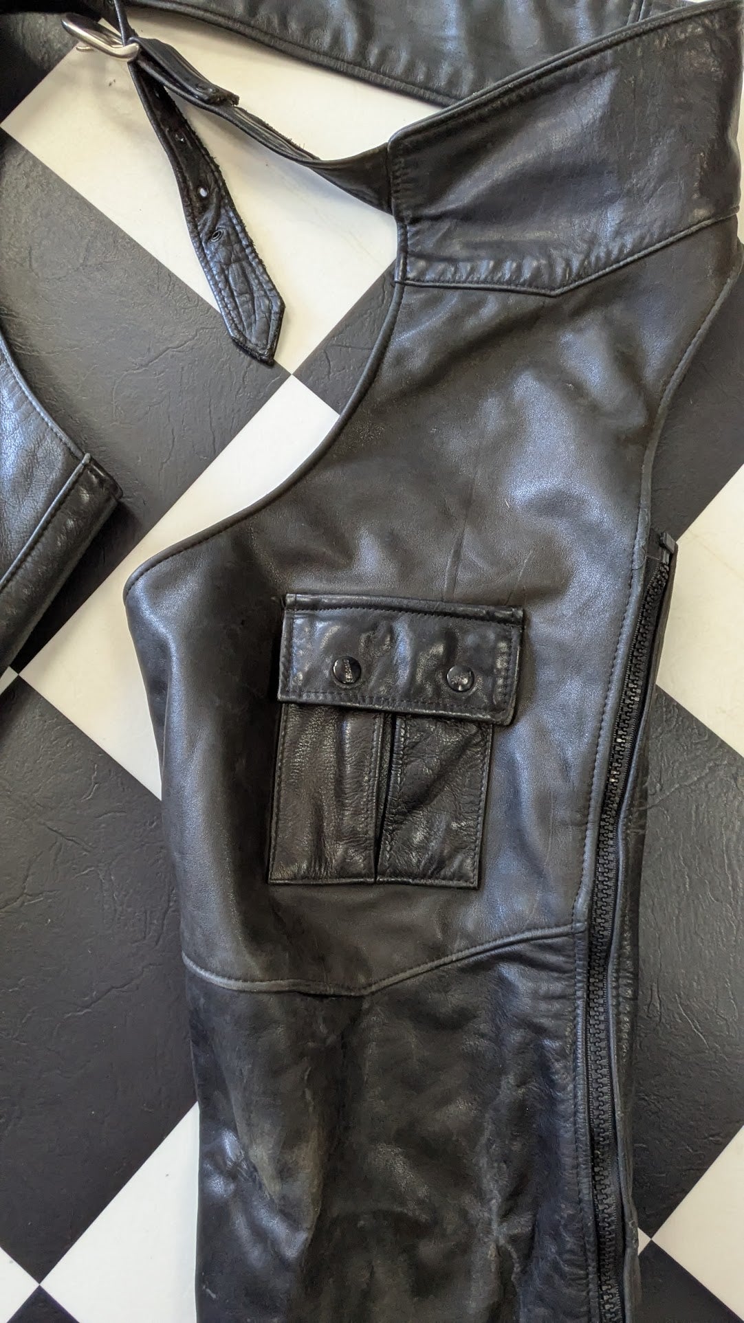 Vintage Brooks Leather Motorcycle Chaps Black USA Men's XL Riding Biker Pants