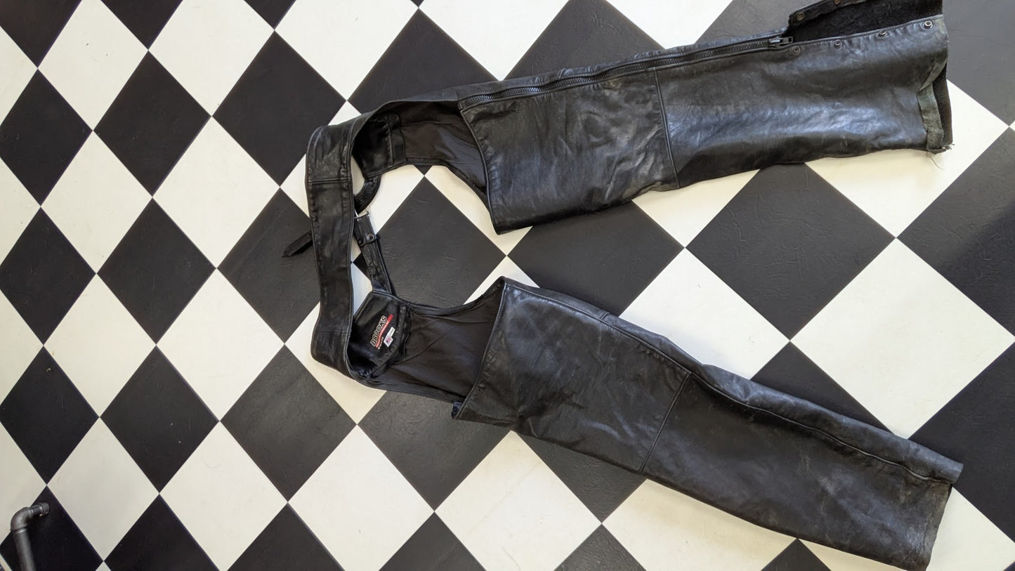 Vintage Brooks Leather Motorcycle Chaps Black USA Men's XL Riding Biker Pants