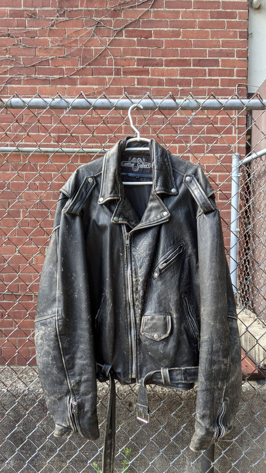Vintage Leather Gallery Black Leather Motorcycle Biker Jacket Men's Size 64