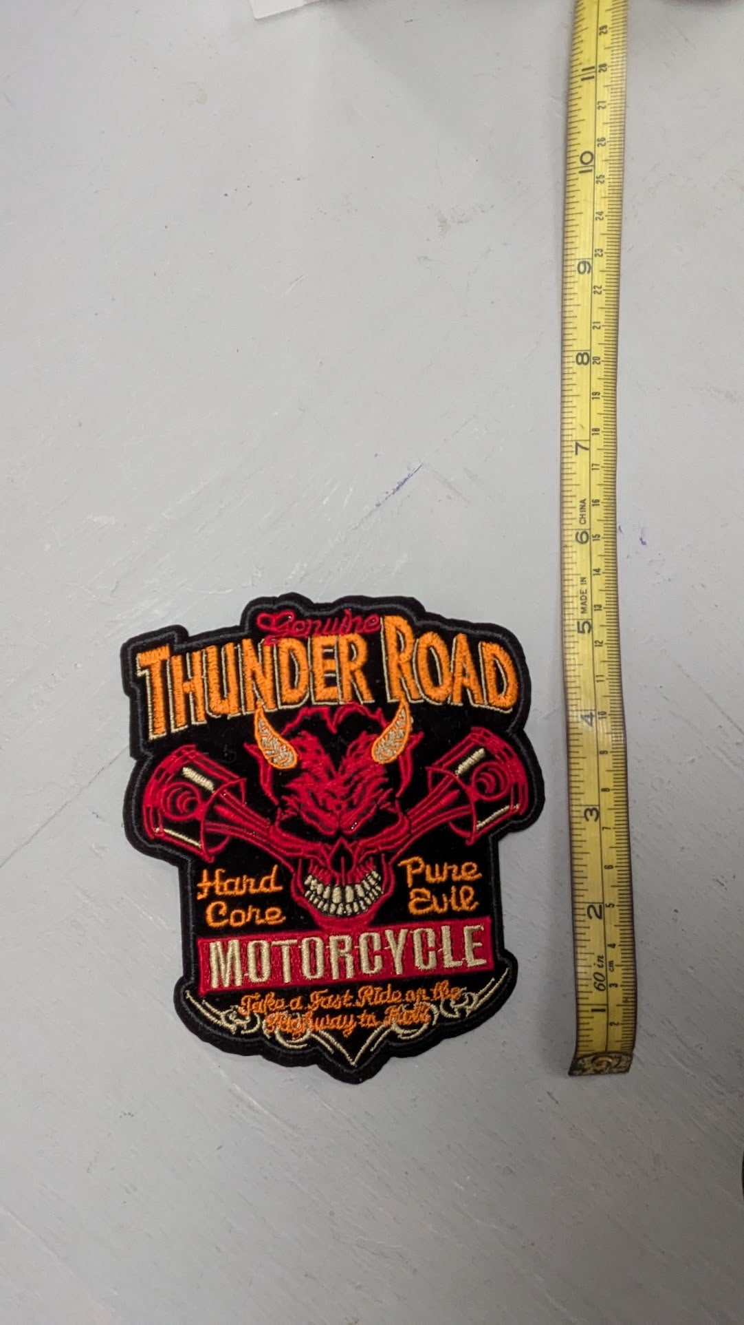 Thunder Road Motorcycle Devil Skull Embroidered Biker Jacket Vest Patch 5"