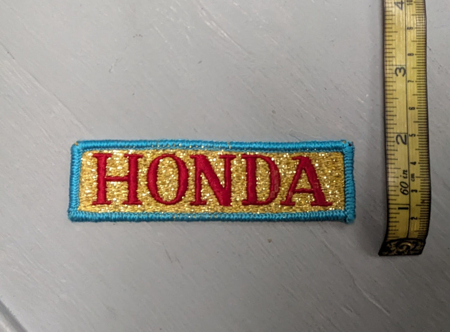 Vintage Honda Gold Glitter Embroidered Sew-On Jacket Vest Name Bar Patch 3.5"