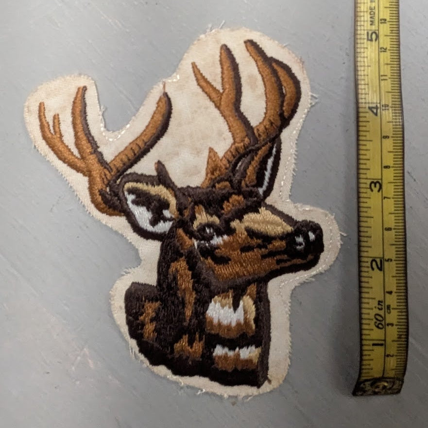Vintage Embroidered Buck Deer Head Hunting Wildlife Sew-On Patch Whitetail Trophy