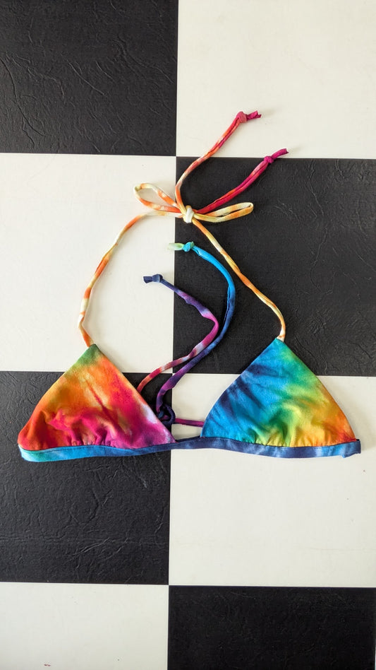 One-of-a-Kind Upcycled Tie-Dye T-Shirt Triangle Bikini Top – Handmade