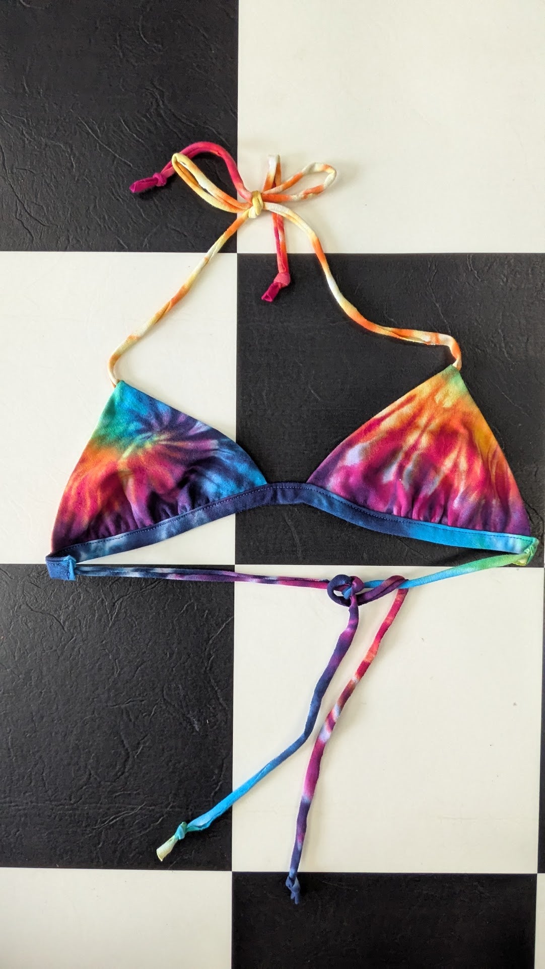One-of-a-Kind Upcycled Tie-Dye T-Shirt Triangle Bikini Top – Handmade