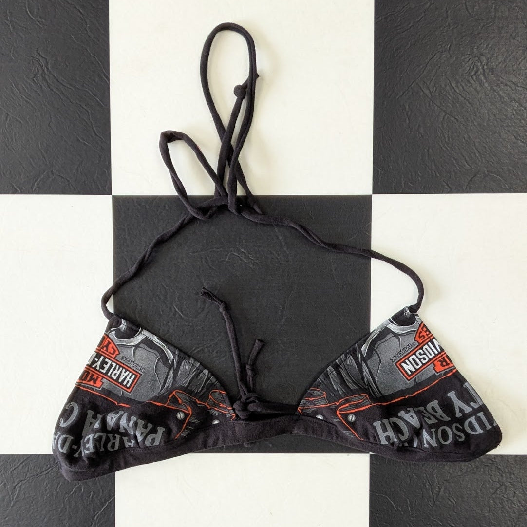One-of-a-Kind Reversible Upcycled Harley-Davidson Triangle Bikini Top – Handmade