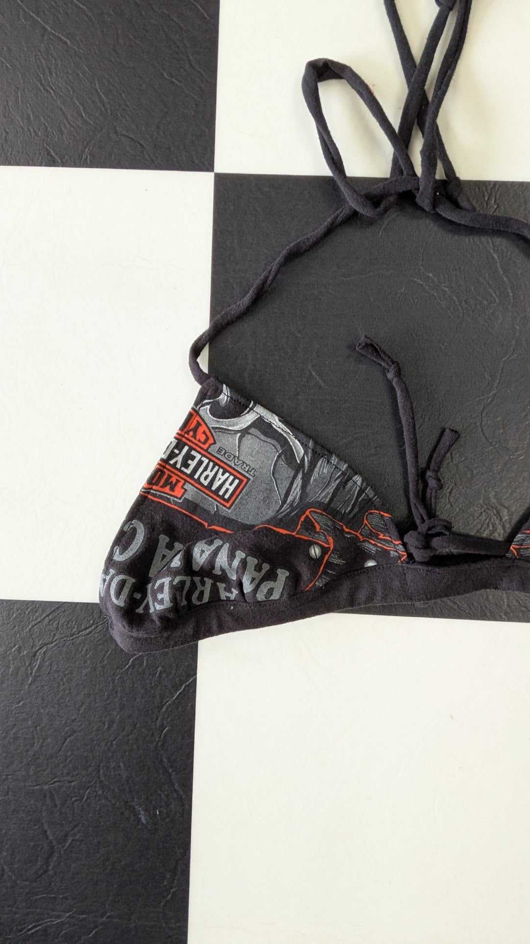 One-of-a-Kind Reversible Upcycled Harley-Davidson Triangle Bikini Top – Handmade