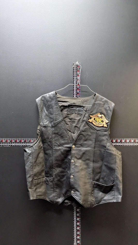 Vintage Harley-Davidson HOG Leather Vest Eagle Patch Snap Front Men's Black