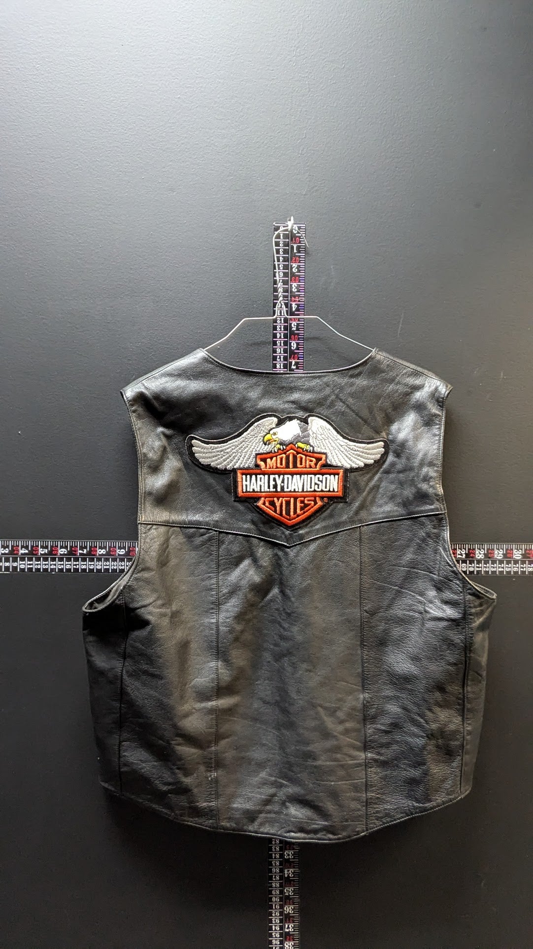 Vintage Harley-Davidson HOG Leather Vest Eagle Patch Snap Front Men's Black