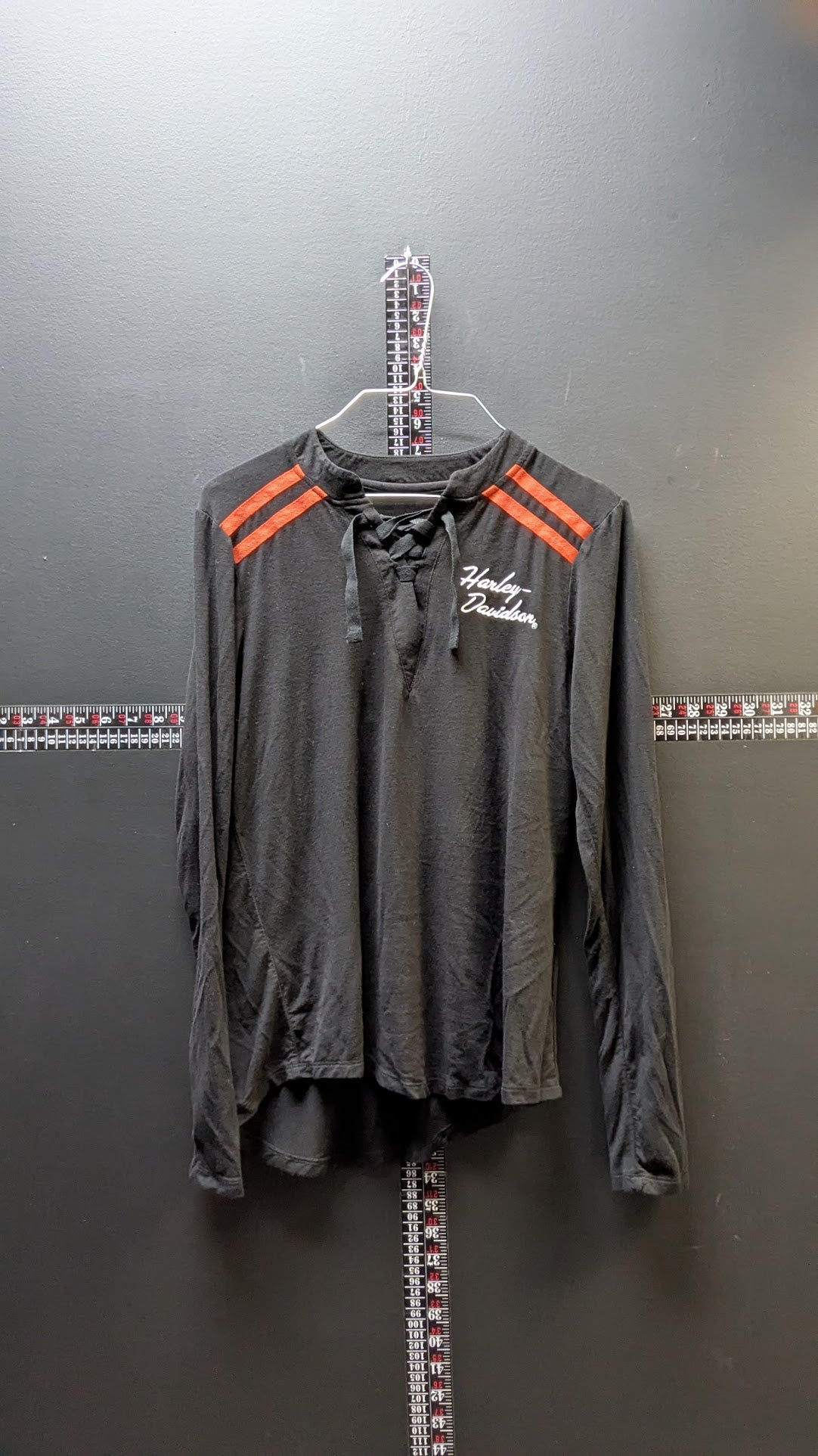 Harley-Davidson Women's Long Sleeve Lace Up Shirt Black Embroidered Logo XL