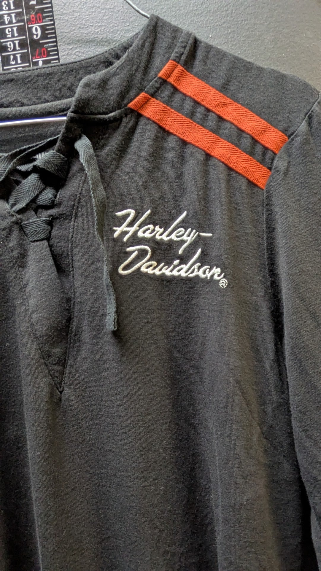 Harley-Davidson Women's Long Sleeve Lace Up Shirt Black Embroidered Logo XL