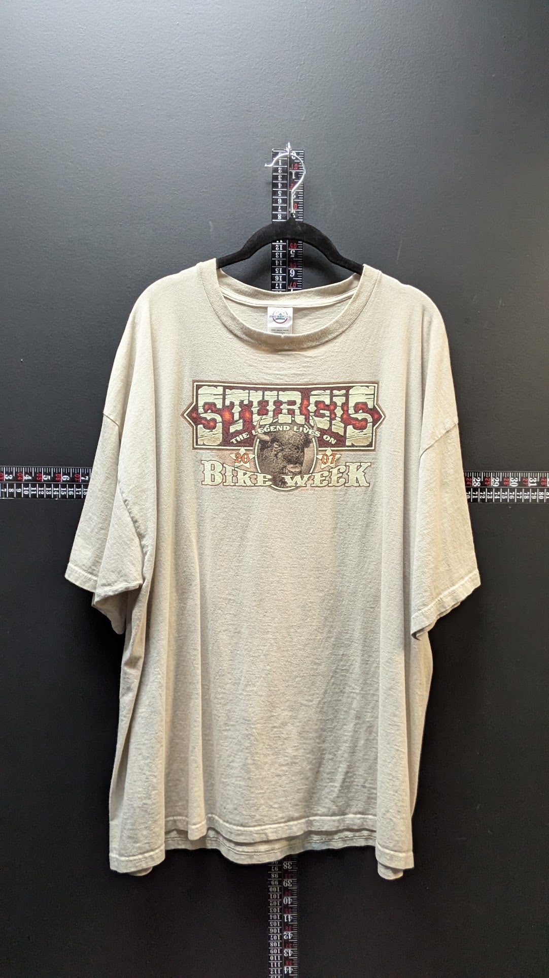 2007 Sturgis Bike Week T-Shirt Men's 2XL Tan Buffalo Biker Graphic Double Sided