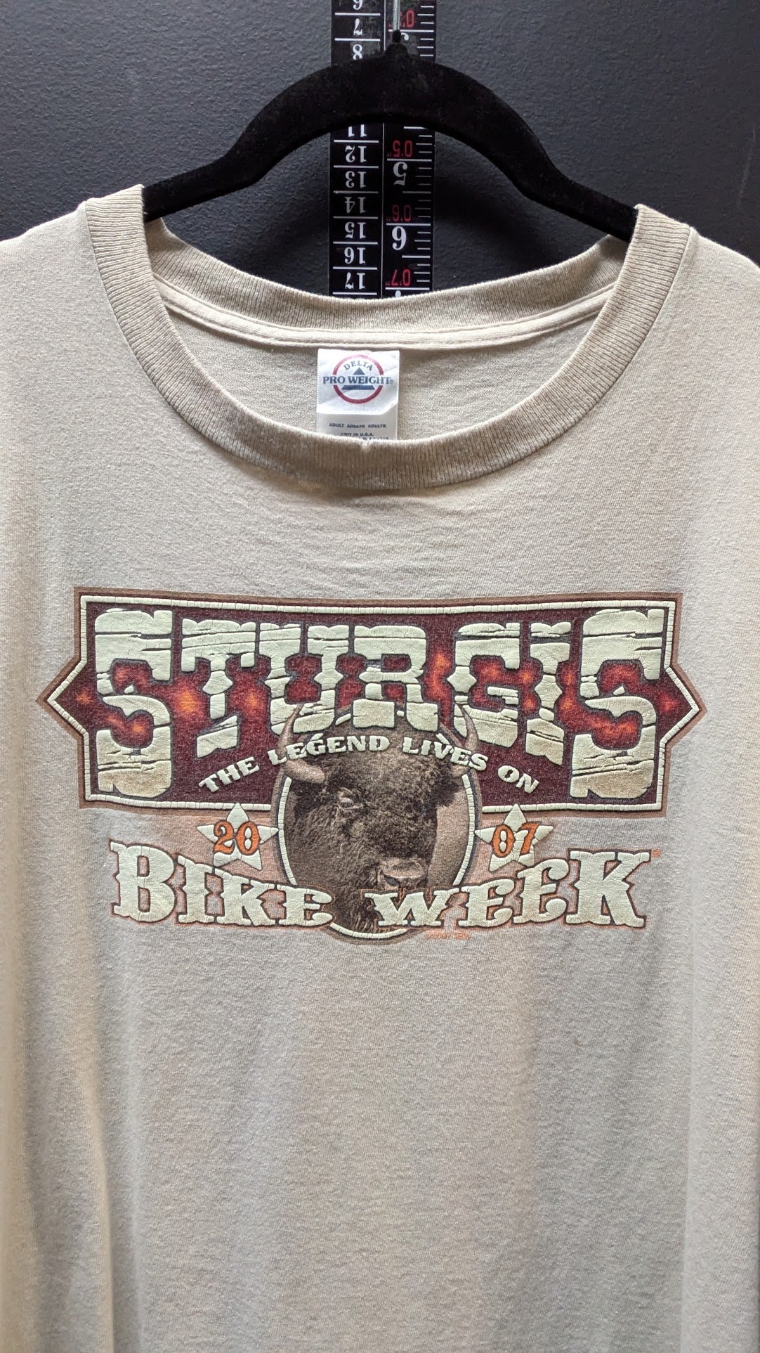 2007 Sturgis Bike Week T-Shirt Men's 2XL Tan Buffalo Biker Graphic Double Sided