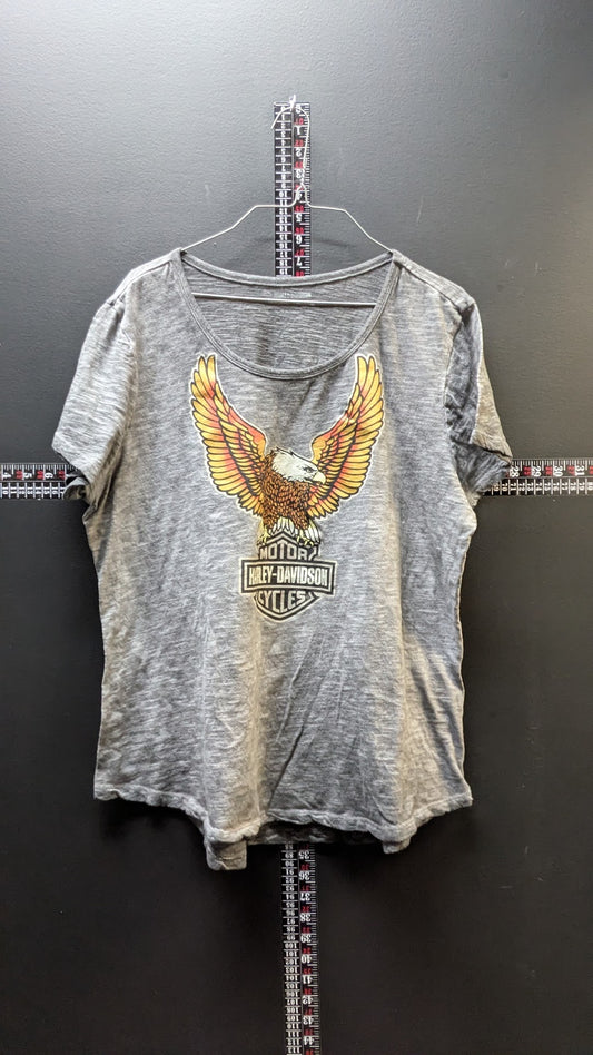 Harley-Davidson Women's XL Gray Eagle Bar Shield Burnout T-Shirt Front Graphic