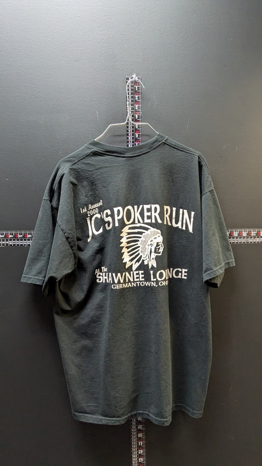 2000 JC's Poker Run T-Shirt Men's XL Black Shawnee Lounge Germantown OH Biker Tee