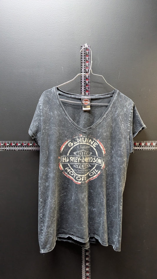 Harley-Davidson Women's XL V-Neck T-Shirt Queen City Fairfield OH Black Mineral Wash Large