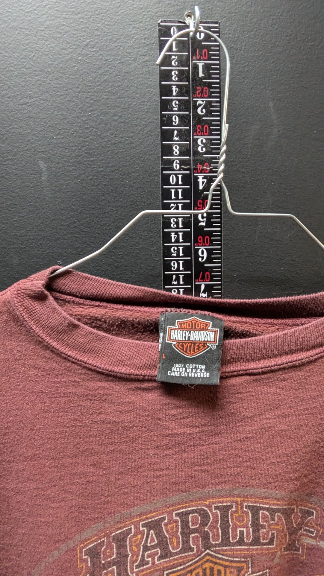Vintage Harley-Davidson Crewneck Sweatshirt Men's Large Burgundy Faded USA Made 100% Cotton