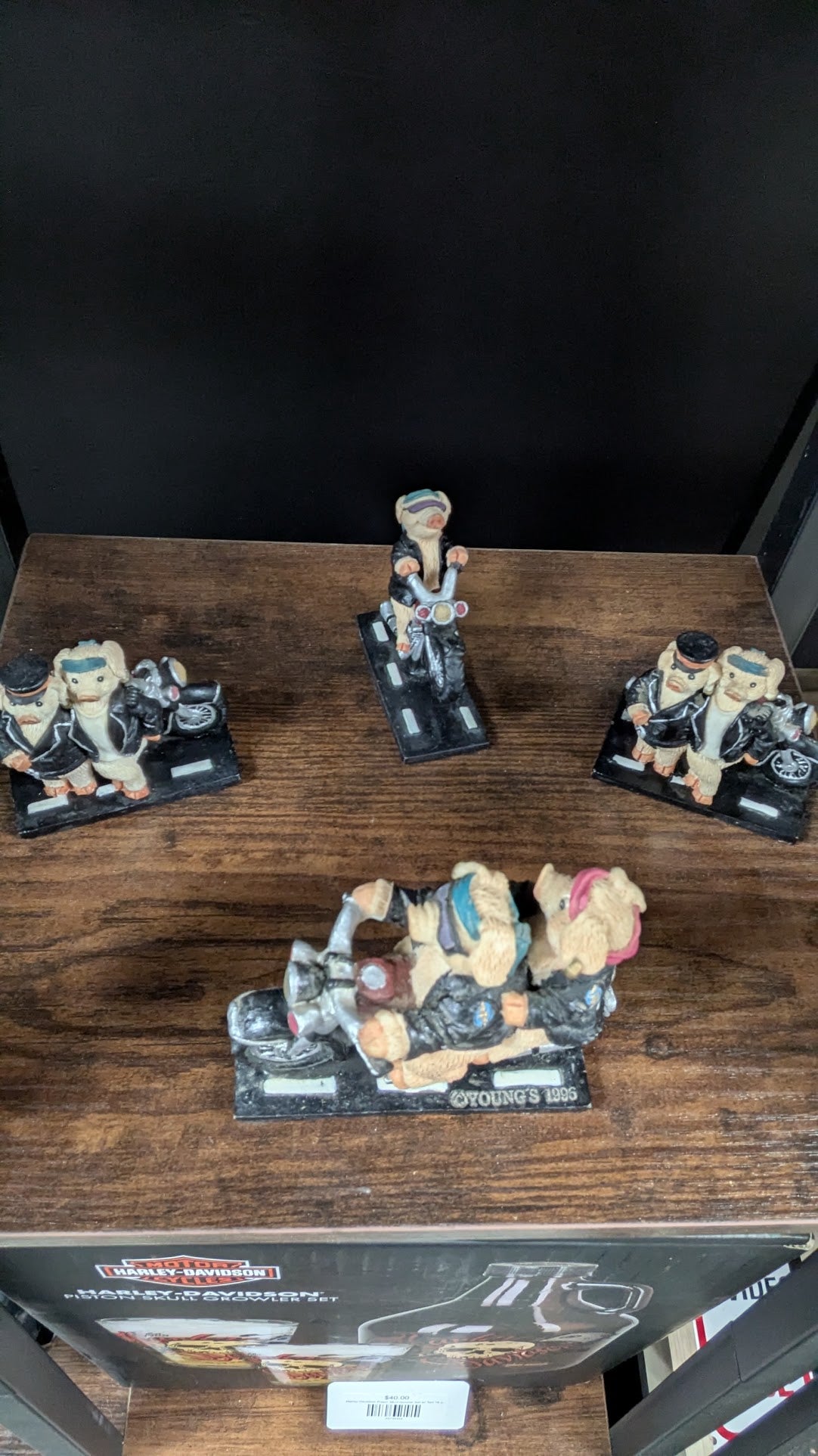 Young's 1996 Biker Pig Figurine Set Motorcycle Leather Jacket Hog Rider Lot of 4