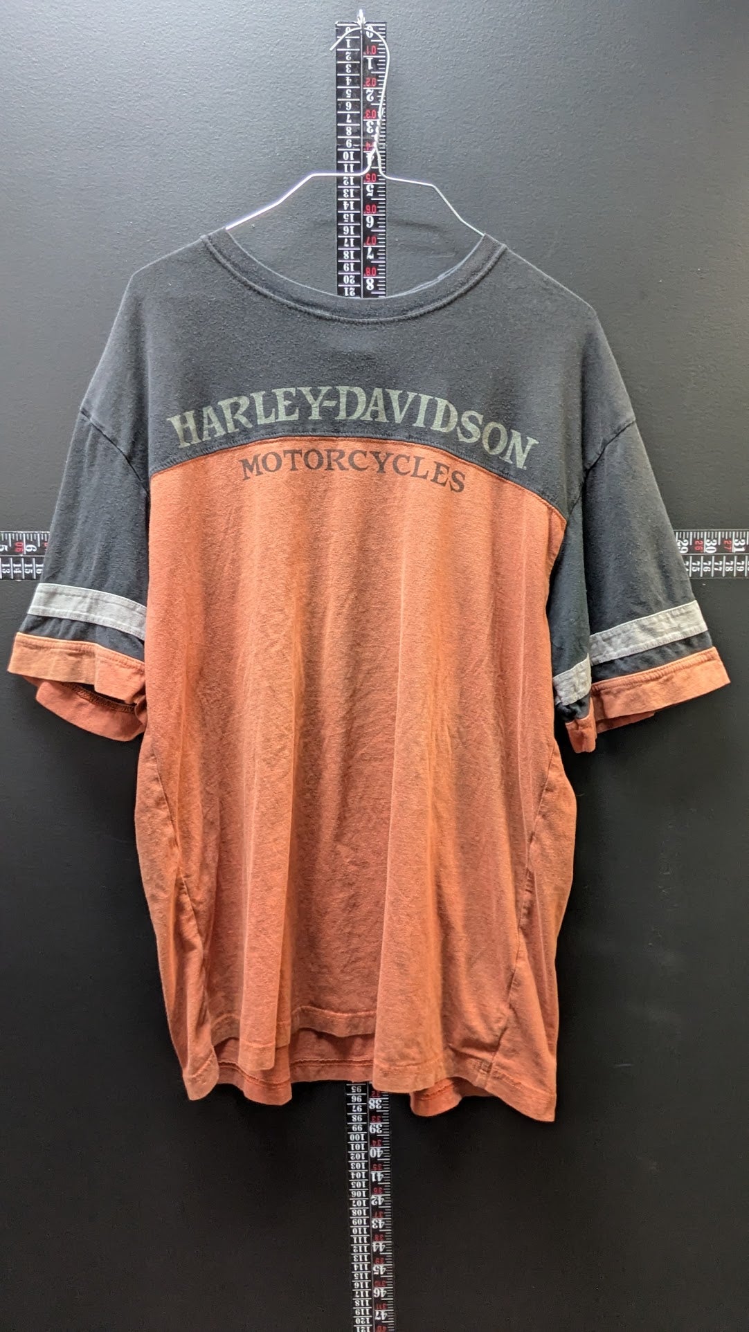 Harley-Davidson Color Block T-Shirt Men's XL Black Orange Peoria IL Double Sided