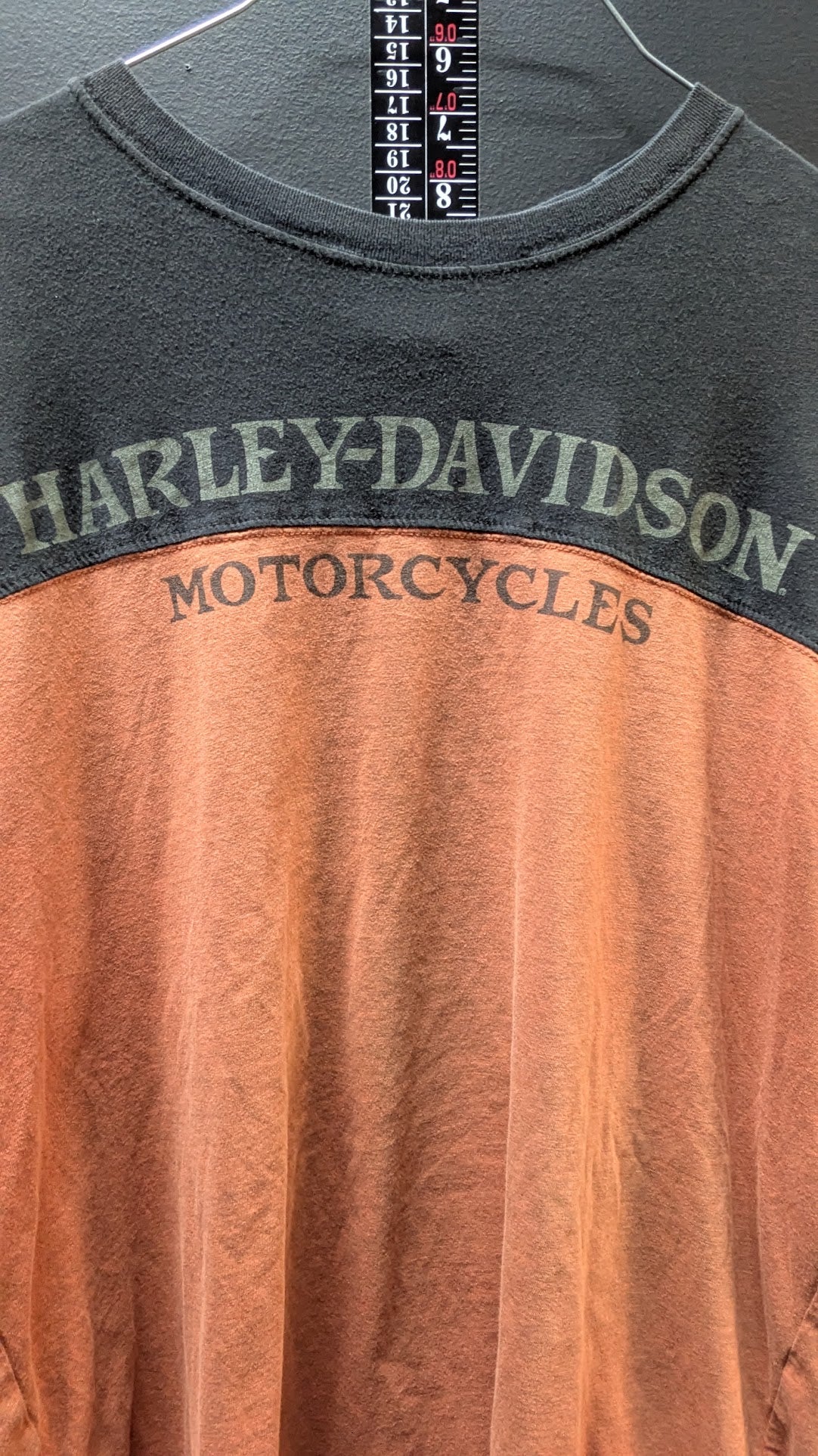 Harley-Davidson Color Block T-Shirt Men's XL Black Orange Peoria IL Double Sided