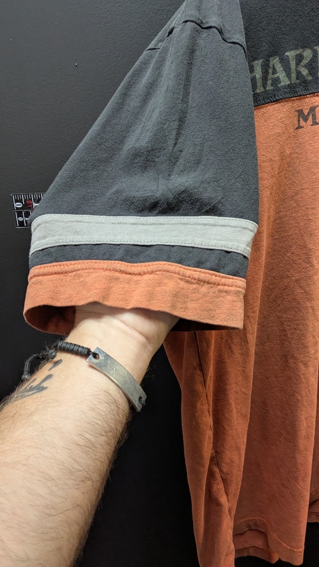 Harley-Davidson Color Block T-Shirt Men's XL Black Orange Peoria IL Double Sided