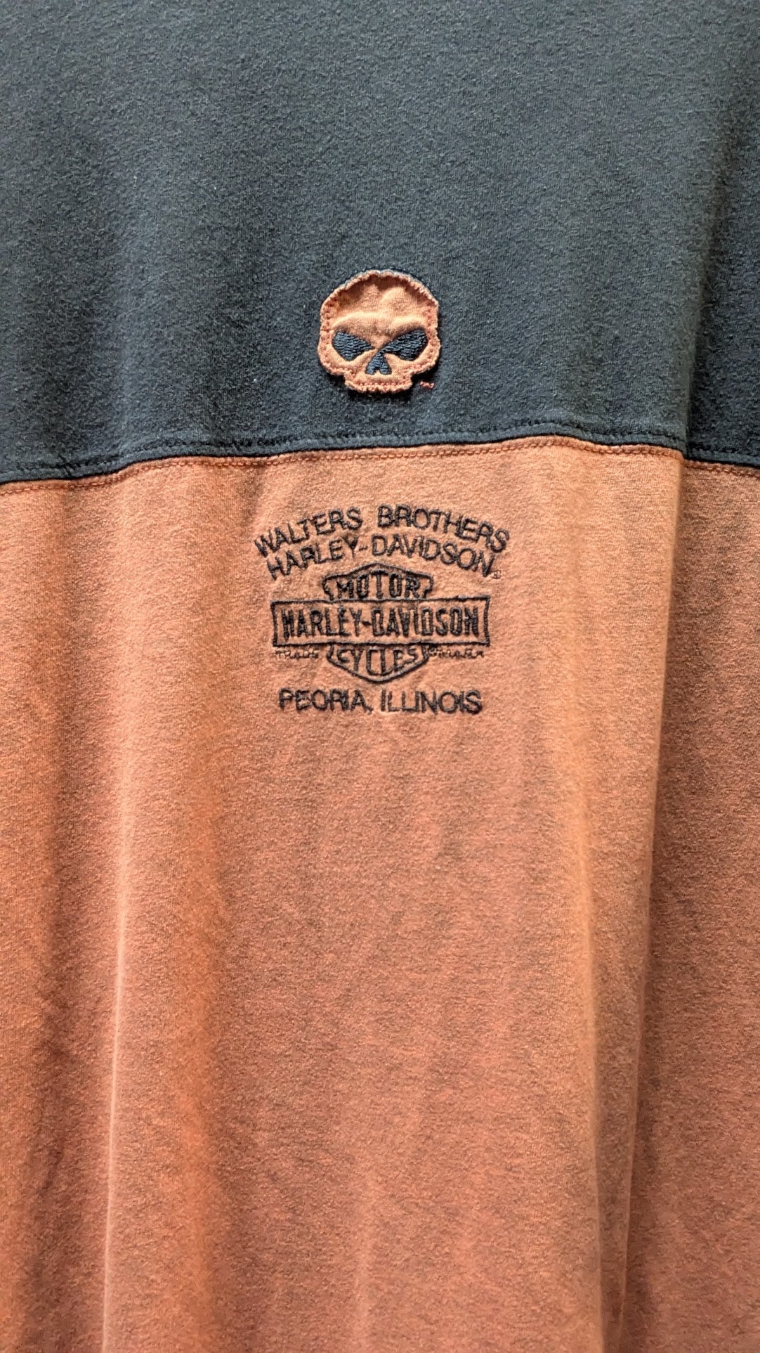 Harley-Davidson Color Block T-Shirt Men's XL Black Orange Peoria IL Double Sided
