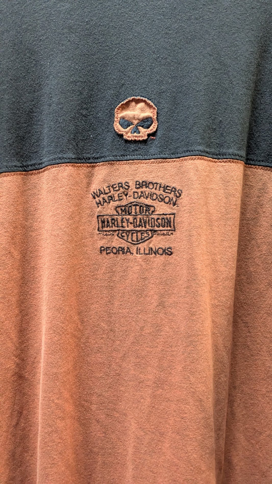 Harley-Davidson Color Block T-Shirt Men's XL Black Orange Peoria IL Double Sided