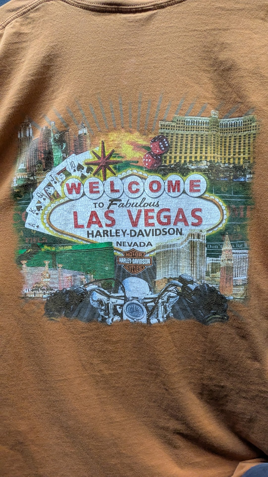2002 Harley-Davidson Las Vegas Nevada T-Shirt Men's 3XL Orange Double Sided