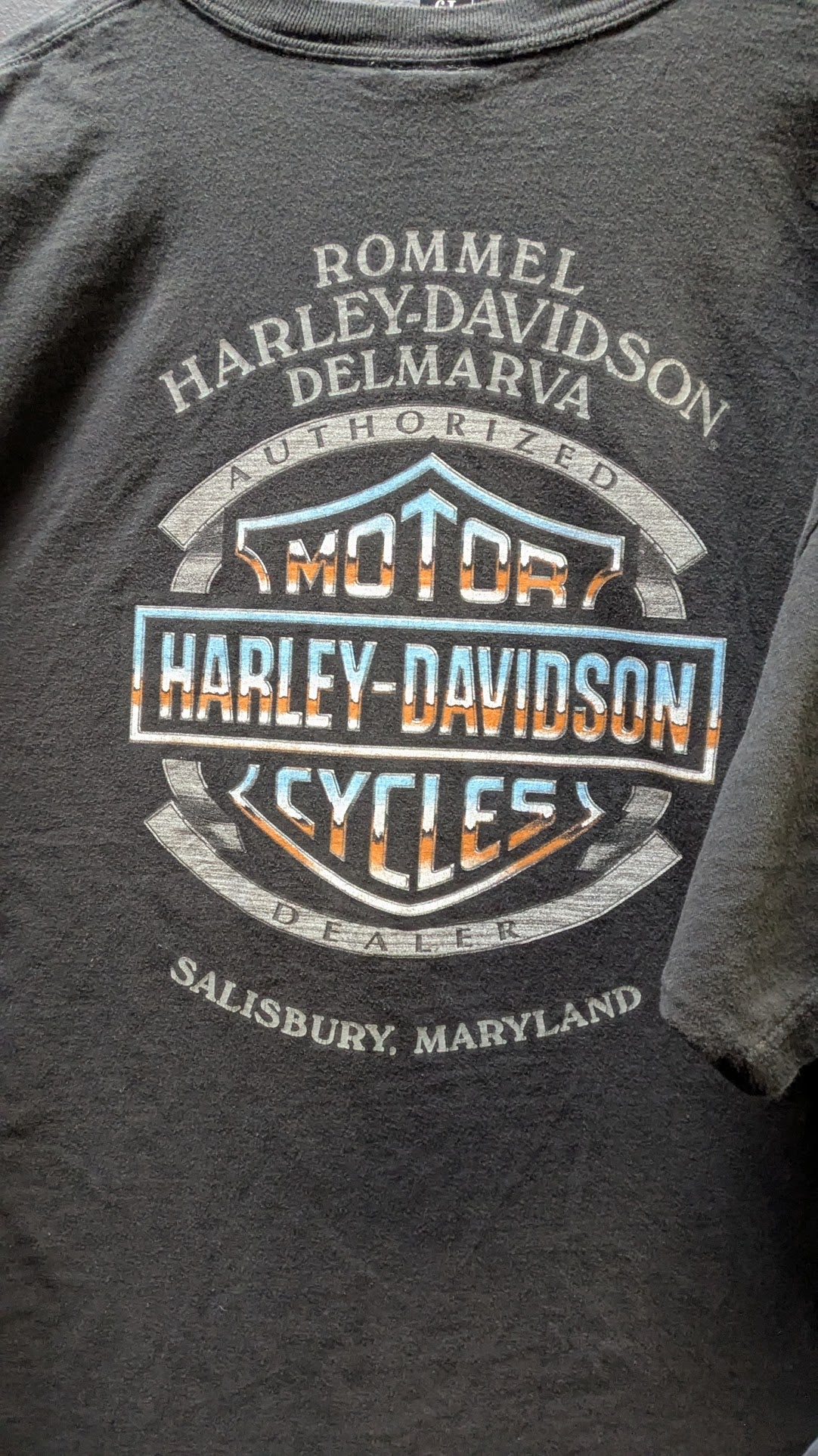 Harley-Davidson T-Shirt Men's 2XL Black Rommel Delmarva Salisbury MD Double Sided