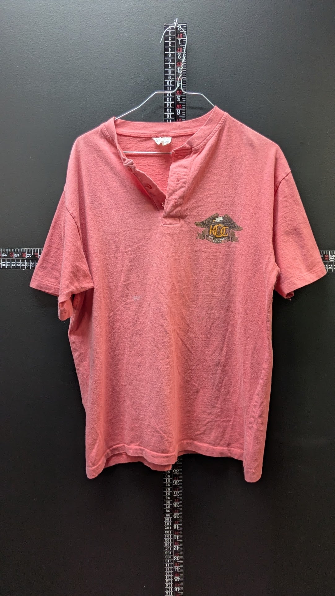 Vintage 1989 H.O.G. Harley Owners Group Henley T-Shirt Men's Large Pink USA Made
