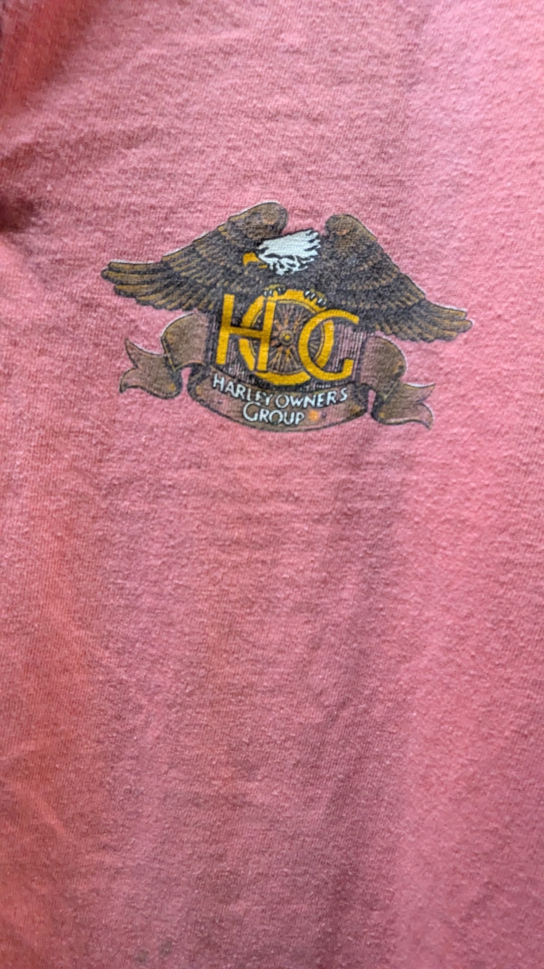 Vintage 1989 H.O.G. Harley Owners Group Henley T-Shirt Men's Large Pink USA Made